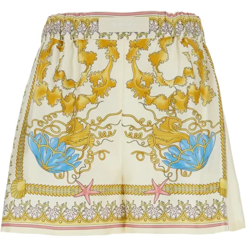 Short Shorts, female, , Size: XS Barocco Foulard Silk Twill Shorts - Versace - Modalova