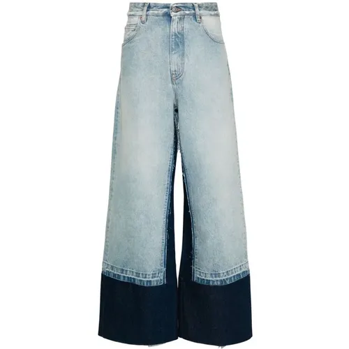 Wide Jeans, male, , Size: W30 Indigo Denim Wide Leg Jeans - MM6 Maison Margiela - Modalova