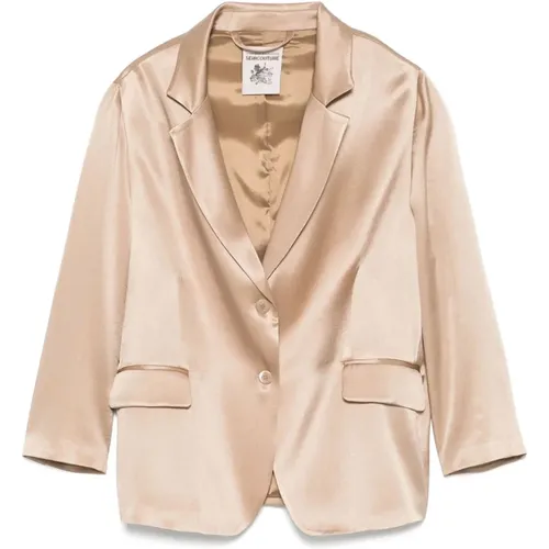 Blazers, female, , Size: S Beige Button-Up Jacket with Pockets - Semicouture - Modalova