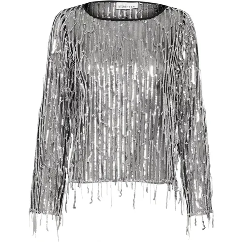 Blouses, female, , Size: L Metallic Top with Fringe Details - Karen by Simonsen - Modalova