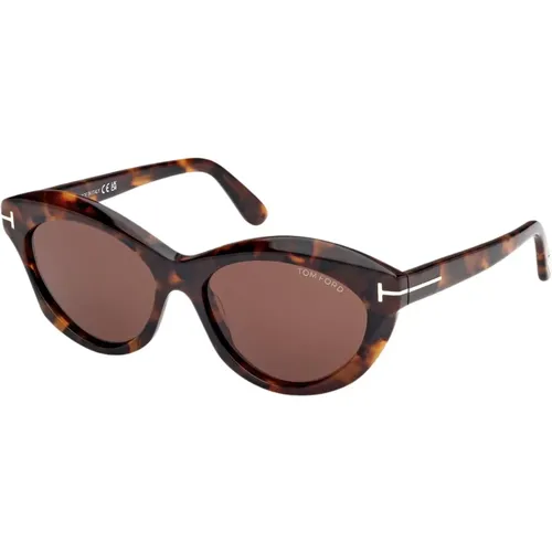 Oval Havana Sunglasses , female, Sizes: 55 MM - Tom Ford - Modalova