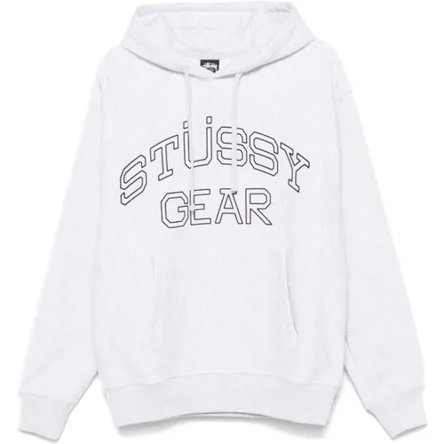 Grauer Pullover mit Kapuze und Logodruck - Stüssy - Modalova