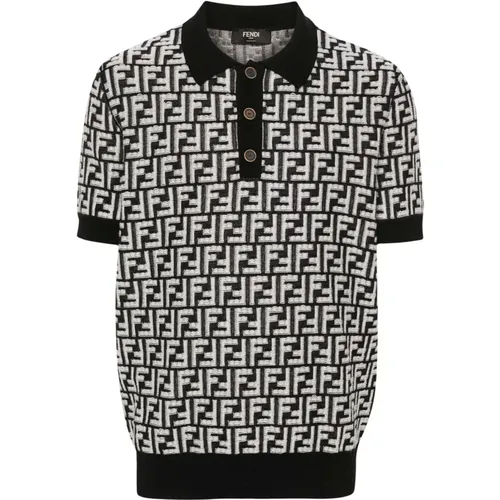 Knitted Polo Shirt with FF Intarsia , male, Sizes: 4XL - Fendi - Modalova