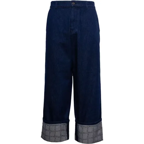 Indigo Blaue Grid-Print Wide-Leg Jeans , Herren, Größe: S - JW Anderson - Modalova