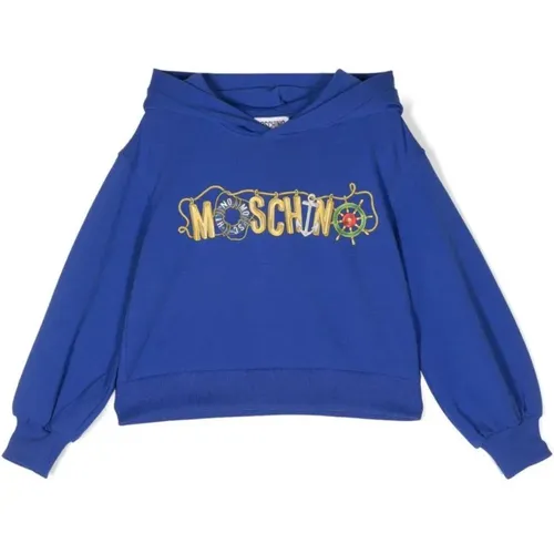 Blaue Elektrische Cropped Sweater mit Logo-Print - Moschino - Modalova