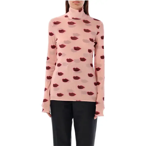 Lips Print Mesh Top Dusty Rose , female, Sizes: M, S - Stella Mccartney - Modalova