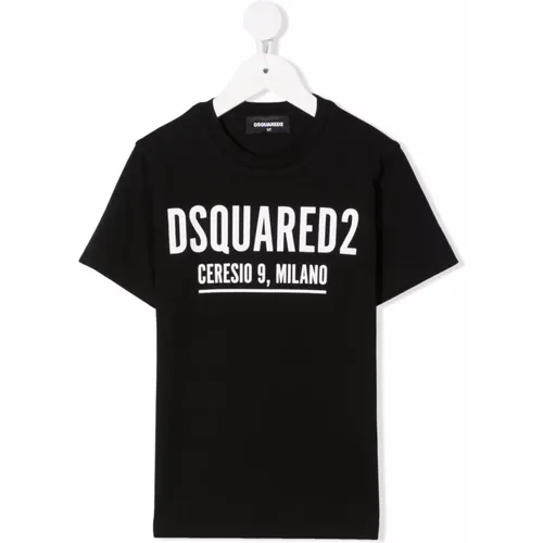 Schwarzes Logo Milano T-Shirt für Kinder - Dsquared2 - Modalova