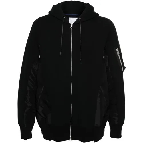 Zip-throughs, male, , Size: M Panelled Hoodie with Zip Pocket - Sacai - Modalova