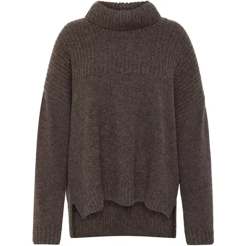 Brauner Zaga Strickpullover mit Schlitzen , Damen, Größe: L - Mansted - Modalova