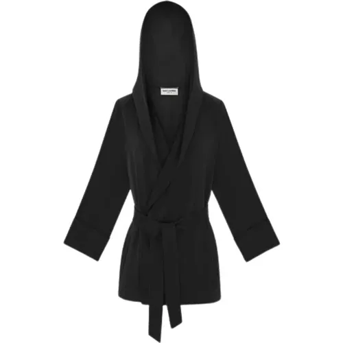 Satin Crepe Jacket with Hood and Removable Belt , female, Sizes: S, M - Saint Laurent - Modalova