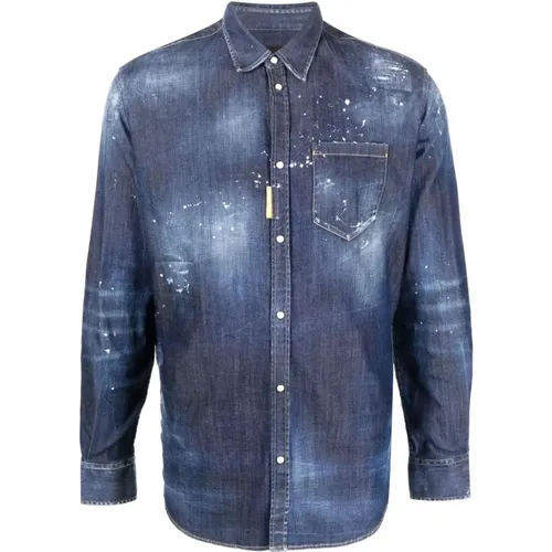 Long Sleeve Icon Splatter Shirt , male, Sizes: L, S, M - Dsquared2 - Modalova