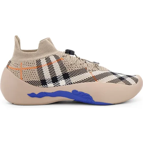 Sneakers, male, , Size: 8 US Check motif knit sneakers with drawstring - Burberry - Modalova