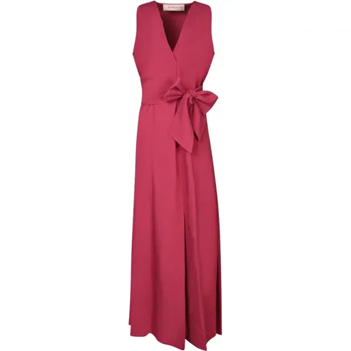Rotes V-Ausschnitt Kleid Eleganter Stil - Blanca Vita - Modalova
