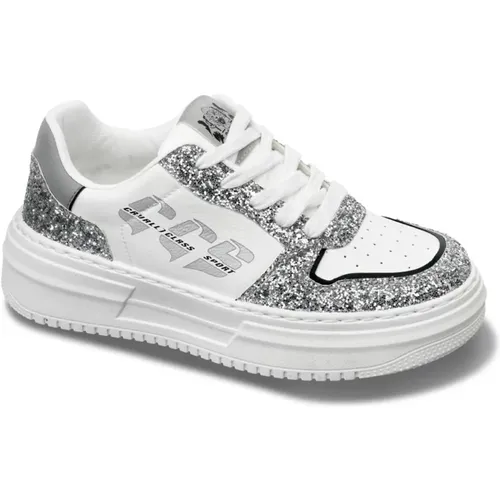 Glitter Round Toe Sneakers with Heel and Platform , female, Sizes: 6 UK, 7 UK, 8 UK, 5 UK, 4 UK - Cavalli Class - Modalova