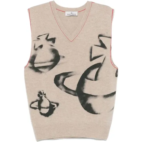 V-neck Knitwear, male, , Size: S Beige V-Neck Sleeveless Sweater - Vivienne Westwood - Modalova