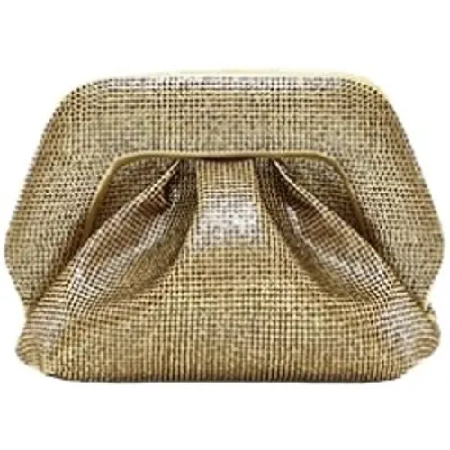 Clutches, female, , Size: ONE SIZE Eco Fabric Clutch Bag Gold Strass - THEMOIRè - Modalova