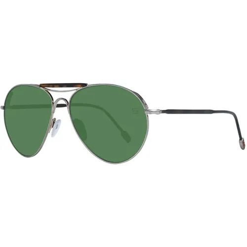 Sunglasses, male, , Size: ONE SIZE Grey Aviator Sunglasses with Green Lenses - Ermenegildo Zegna - Modalova