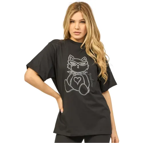 Cotton T-shirt with Rhinestones , female, Sizes: S - Disclaimer - Modalova
