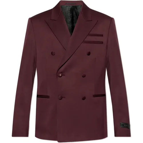 Blazers, male, , Size: XL Wool blazer with closed lapels - Versace - Modalova