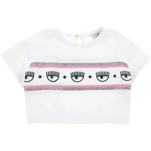 Weiße Cropped T-Shirt mit Maxi Logomania - Chiara Ferragni Collection - Modalova