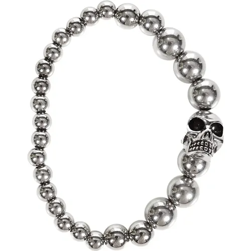 Bracelets, male, , Size: ONE SIZE Silver Skull Bracelet Stylish Accessory - alexander mcqueen - Modalova