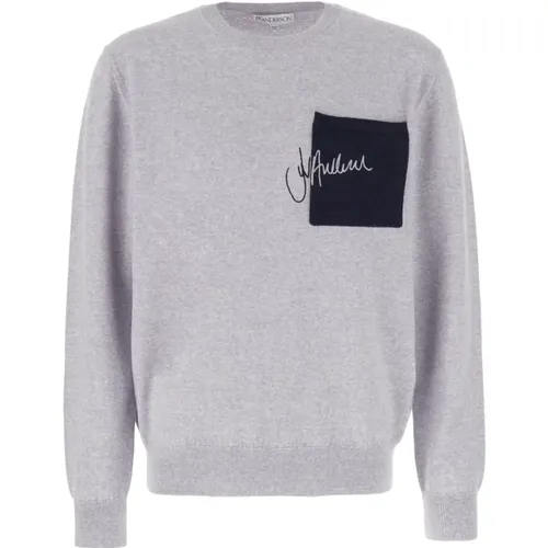Round-neck Knitwear, male, , Size: XS Signature Pocket Crewneck Jumper - JW Anderson - Modalova
