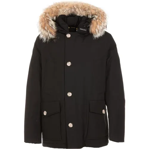 Winterjacke, Schwarze Jacke mit Reißverschluss und Knopfverschluss - Woolrich - Modalova