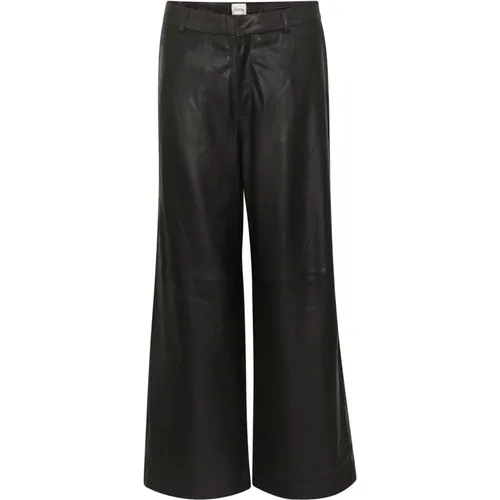 Schwarze Lederhose mit weitem Bein , Damen, Größe: XS - My Essential Wardrobe - Modalova