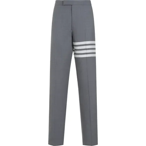 Suit Trousers, male, , Size: XL Grey Wool Pants with Signature Stripes - Thom Browne - Modalova