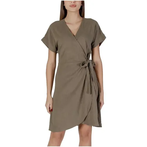 Elegantes Grünes Viskose Leinen Kleid , Damen, Größe: L - b.Young - Modalova