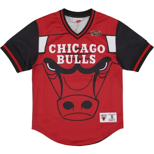 Sportswear, male, , Size: S Chicago Bulls Mesh V-neck Jersey - Mitchell & Ness - Modalova