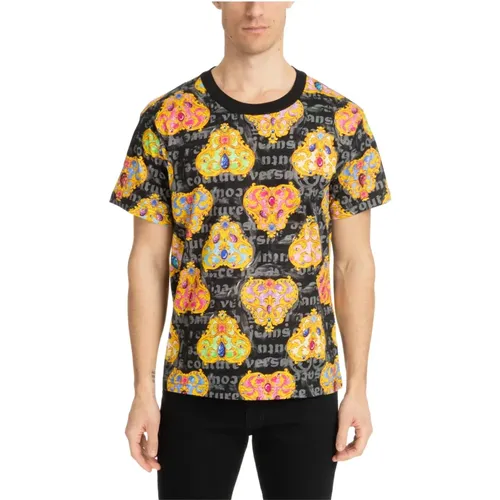 Abstract Multicolour Heart T-shirt , male, Sizes: M, L - Versace Jeans Couture - Modalova