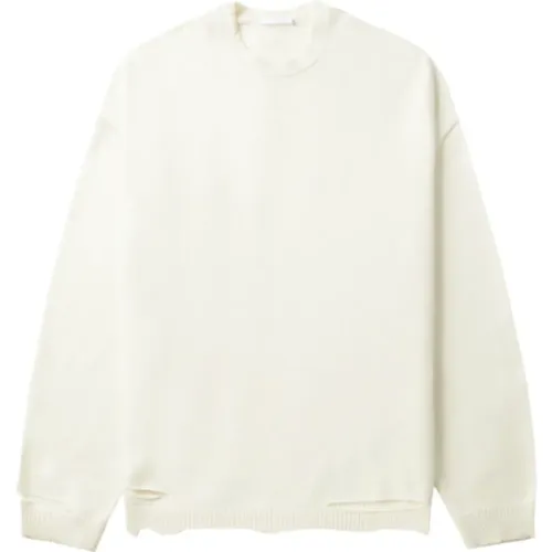 Round-neck Knitwear, male, , Size: XS Ivory Rib Crewneck Sweater - Helmut Lang - Modalova