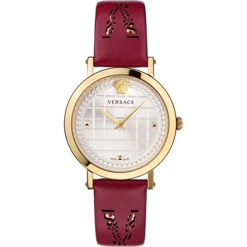 Watches, female, , Size: ONE SIZE Medusa Chain Leather Watch Red - Versace - Modalova