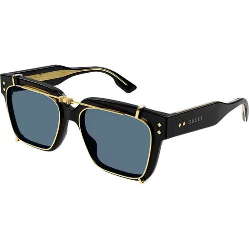 Black Gold/Light Blue Sunglasses , male, Sizes: 54 MM - Gucci - Modalova