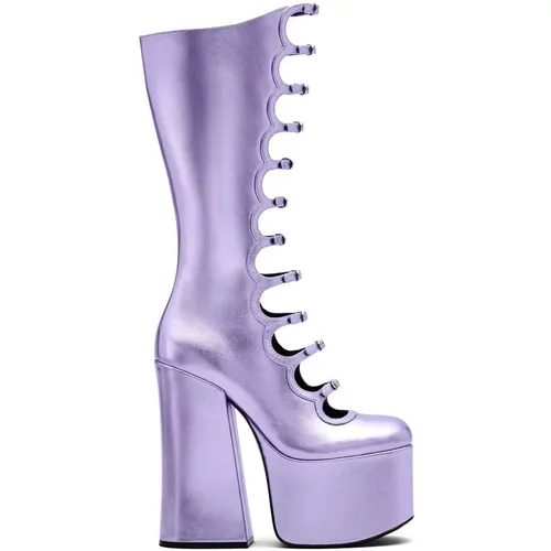 Heeled Boots, female, , Size: 10 US Lilac Metallic Leather Knee-High Boots - Marc Jacobs - Modalova