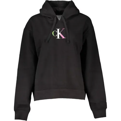 Hooded Cotton Sweatshirt with Logo Print and Fleece Interior , female, Sizes: XS, XL - Calvin Klein - Modalova