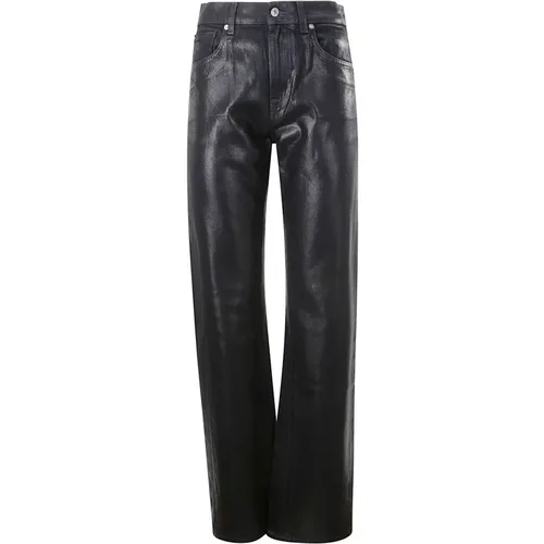 Black Wax Effect Straight Leg Jeans , female, Sizes: W26, W28, W27 - 7 For All Mankind - Modalova