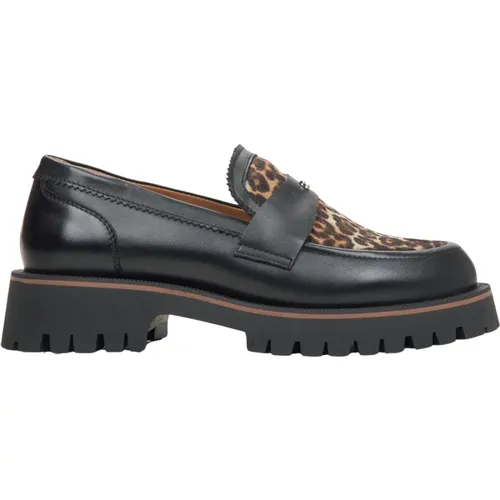 Damen Schwarze Loafer aus Italienischem Echtem Leder mit Leopardenmuster Er00115837 , Damen, Größe: 39 EU - Estro - Modalova