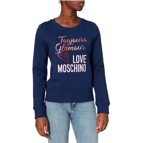 Blaues Marken Design Sweatshirt , Damen, Größe: 2XS - Love Moschino - Modalova