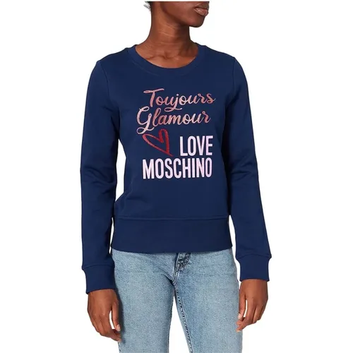 Blaues Marken Design Sweatshirt , Damen, Größe: S - Love Moschino - Modalova