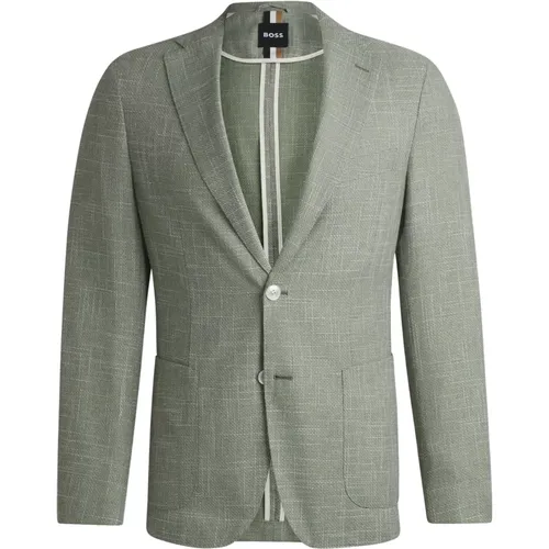 Blazers, male, , Size: 2XL Wool Blend Blazer with Micropattern - HUGO - Modalova