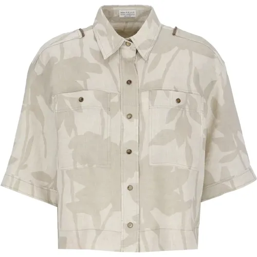 Linen Shirt with Brass Details , female, Sizes: S, M - BRUNELLO CUCINELLI - Modalova