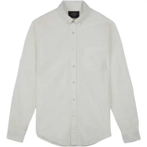 Weißes Seersucker Hemd mit Perlmuttknöpfen - Portuguese Flannel - Modalova