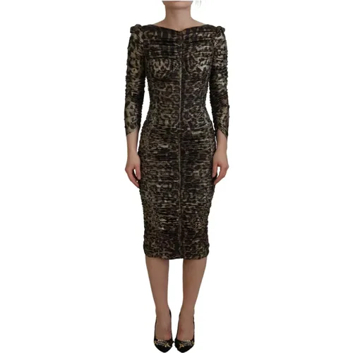 Elegant Leopard Print Midi Bodycon Dress , female, Sizes: 2XS - Dolce & Gabbana - Modalova