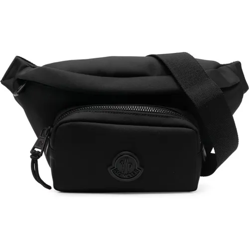 Schwarze Wasserdichte Ledertasche mit Logo - Moncler - Modalova