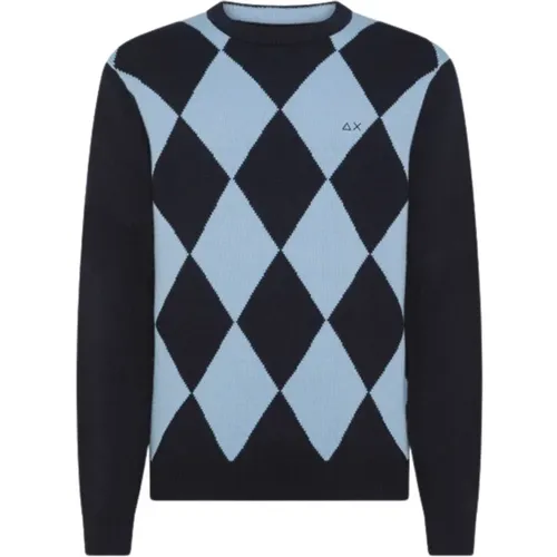 Navy Argyle Pullover , Herren, Größe: M - Sun68 - Modalova