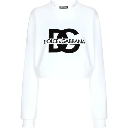 Optisch weißer Rundhalsausschnitt Pullover , Damen, Größe: 2XS - Dolce & Gabbana - Modalova