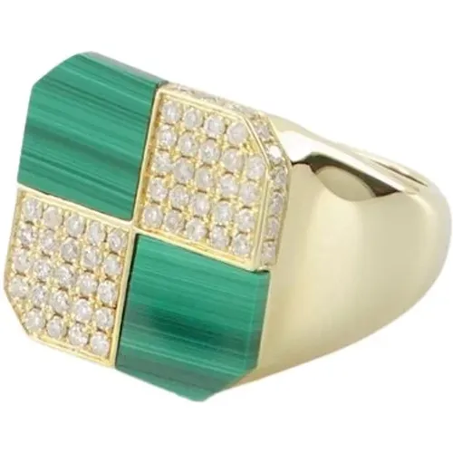 Small Damier Malachite Ring - - Gold - 9K , female, Sizes: 46 MM - Yvonne Leon - Modalova