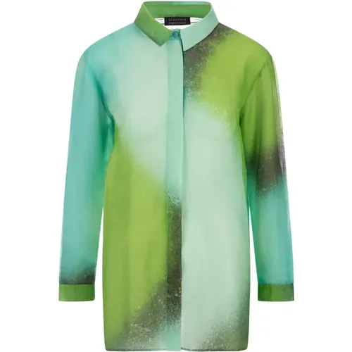 Green Silk Shaded Print Long Shirt , female, Sizes: M, L - Gianluca Capannolo - Modalova